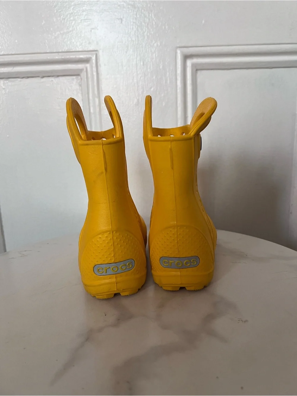 Crocs Handle It Kids C6 Yellow Waterproof Pull On Rain Boots Rubber Wellies